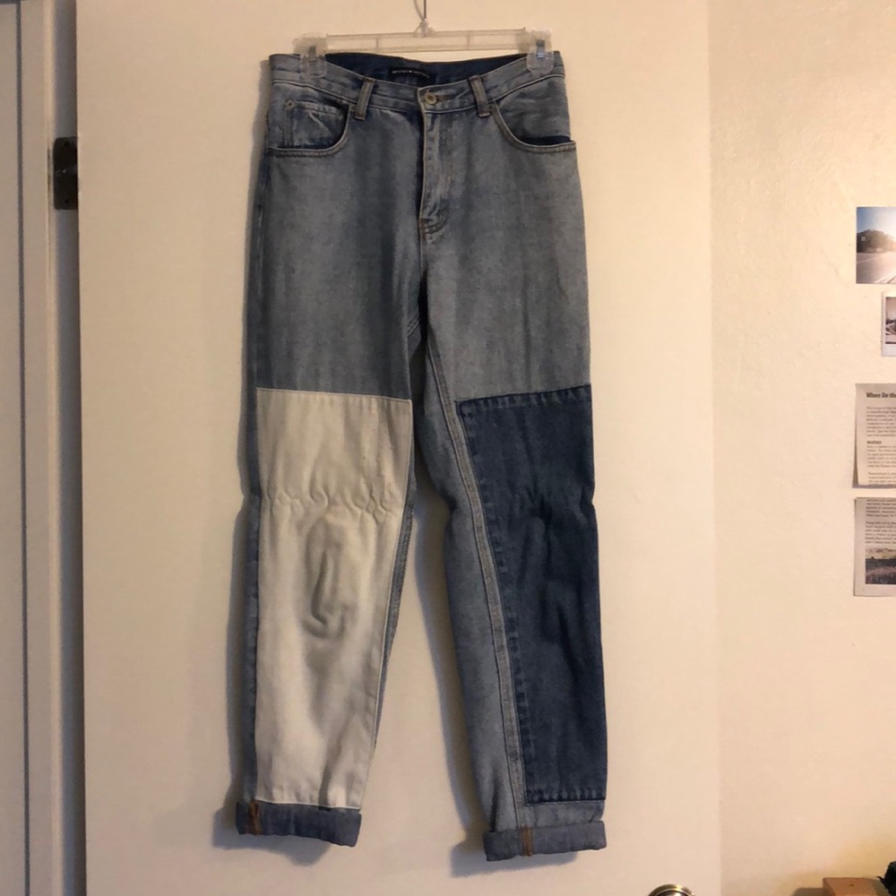 High waisted multicolored patched jeans